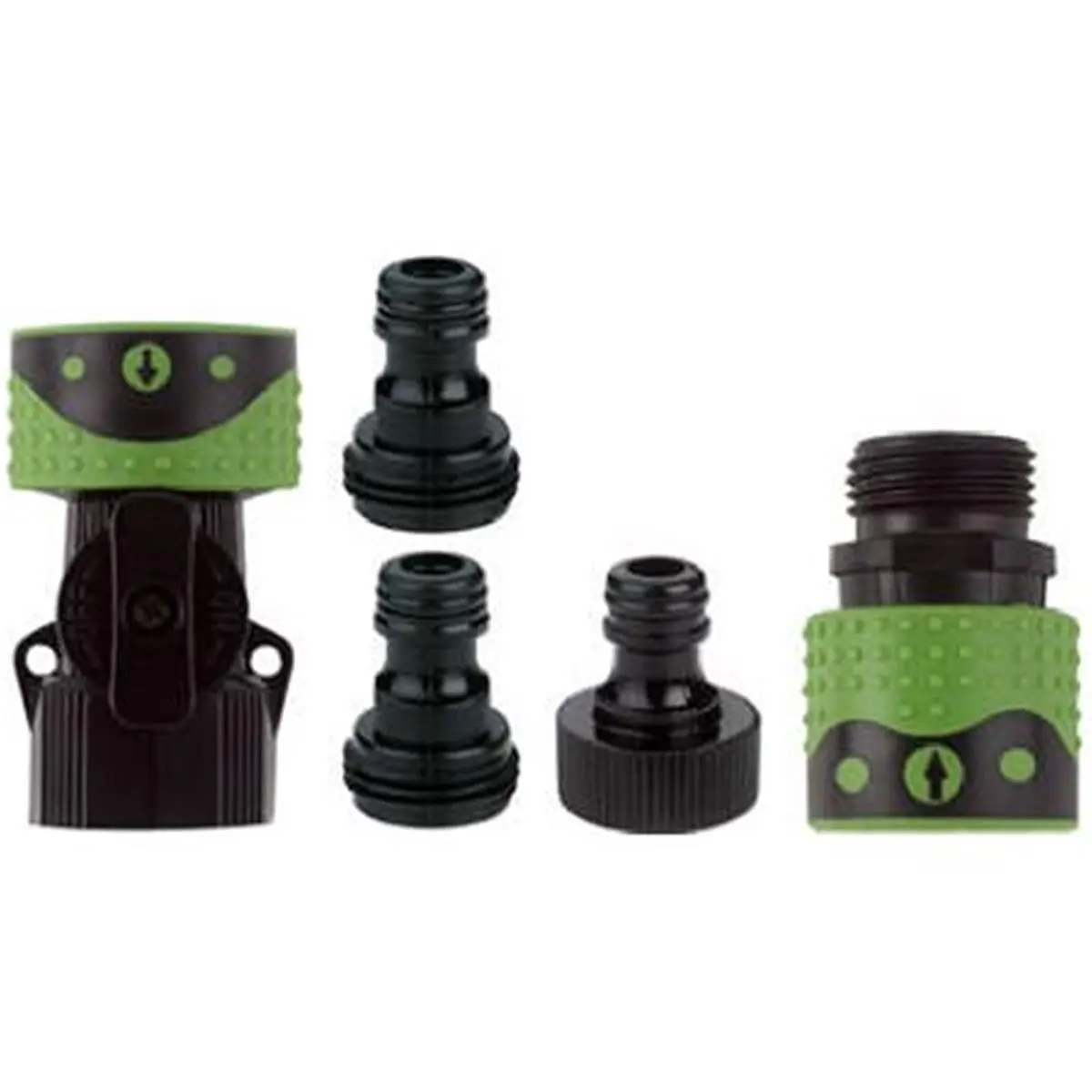 Fiskars Green Thumb Quick Connector Set - High-Quality, Durable Garden Water Attachments with Shut-Off Valve, 2 Male Hose End Adapters, Female & Male Faucet Adapters, 0.27 lbs Outdoor Home Improvement Supply for Quick Connector Plant Care & Support