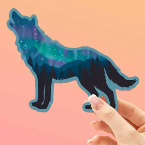 Northern Lights Wolf Sticker - Cool Aurora Decals
