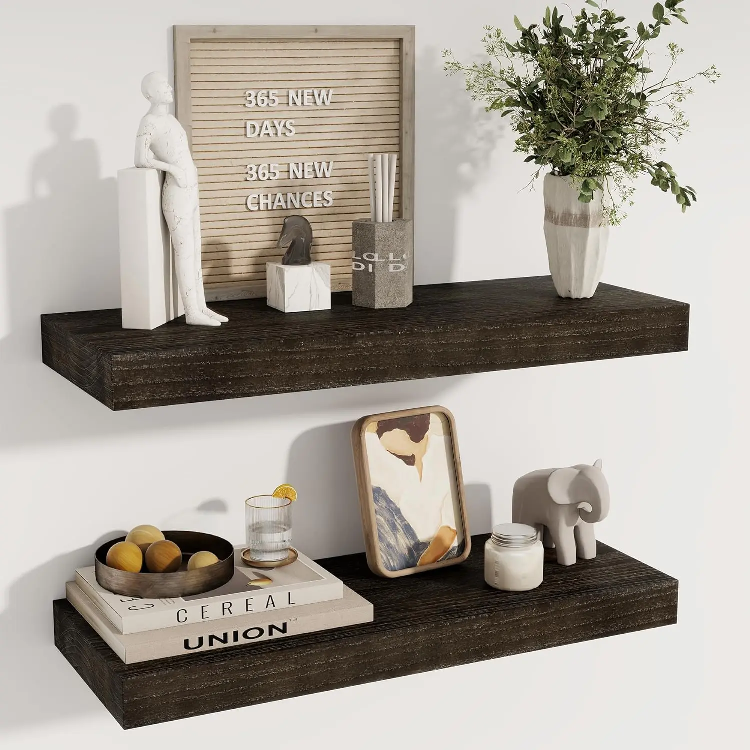 Floating Shelves for Wall - 24 Inch  Wall Shelves Set of 2-24 Inch Wide x 9.3 Inch Deep  Floating  Shelves with Upgraded Metal Brackets for Room