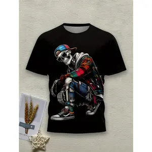 Men's 3D Print Stretch T-Shirt - Casual, Breathable Polyester Fabric, Machine Washable, Round Neck, Non-Transparent - Ideal for Summer