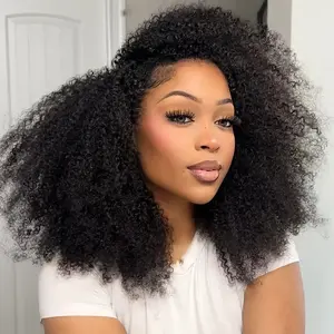 Tinashe 3 In 1 Afro Kinky Curly Half Wig Human Hair, Glueless Wear & Go Drawstring Flip Over Wig, Natural Springy Curly For Black Women Beginners