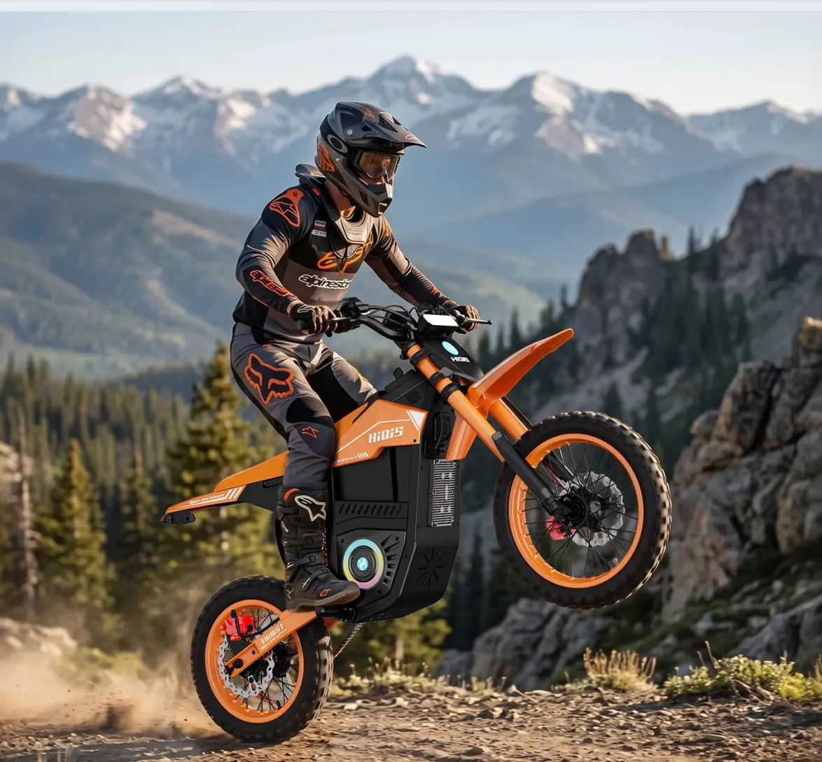 MT17 Electric Off-Road Motorcycle - 2000W (4000W Peak) Motor, Hydraulic Brake, All-Terrain 14in/12in Tires, 65 km/h Top Speed, 40-Mile Range, Bluetooth Speaker for Mountain & Trail Riding