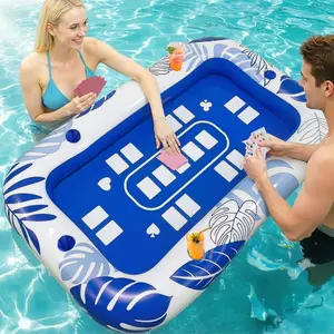 56IN Oversize Inflatable Floating Card Game Table for Pool with Waterproof Cards, Snack Drink Tray with Cup Holders, Ideal Summer Beach Lake Hot Tub Fun Accessories for Adults