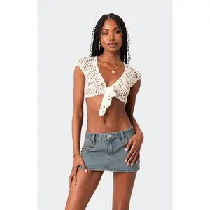 Edikted Women's Rocco Tie Front Crochet Top
