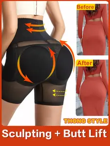 Women's High Waist Body Shaping Shapewear Panties, High Stretch Shaper, Sexy Butt Lifting Underwear, Anti-Slip Safety Pants with Removable Sponge Pads, Flat Briefs
