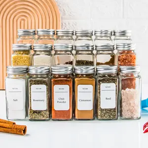 36 Pcs Glass Spice Jars with Labels - 4oz Empty Square Spice Bottles Containers,  spice containers Kitchen Seasoning Utensils Tin Canister