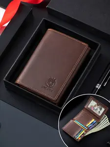 SCHLATUM Genuine Leather Vertical Tri-Fold Wallet, Rfid Anti-Theft Small Card Holder, Travel & Daily Use, Casual Style, All Seasons Trifold Wallet, Rfid Blocking Wallets