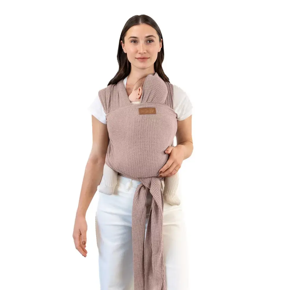 Moby Classic Cozy Waffle Knit Cotton Blend Baby Carrier - Sandstone, 8-33 lbs, Machine Washable, Front Hold Design
