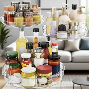 Rotating Cabinet Organizer Turntable - 3 Pack Kitchen Storage Spinner for Pantry, Countertop, Fridge - 9.25'' 10.6'' 12'' Multi-Size Lazy Susan - Space Saving Condiment Shelf Organizer - Durable Table Top Spice Carousel