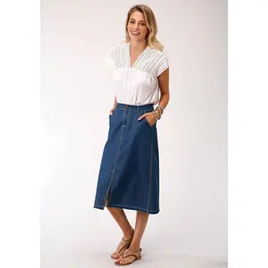 Roper Womens Denim Blue 100% Cotton 28in Straight Skirt