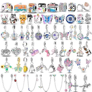 HAPI Glow Firefly Charm 925 Silver Original Safety Chain Butterfly Charms Blue Eyes Bead DIY For Bracelet DIY Jewelry Making