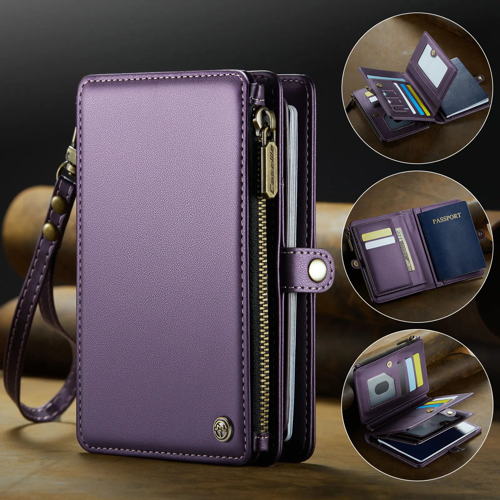 Passport Holder for Travel, Passport Case Wallet With Strap Wristlet and Zipper Wallet for Men Women