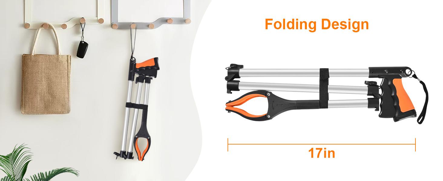 43" Extra Long Reacher Grabber Tool - Foldable, Rotating Jaw with Magnets, 4" Wide Claw, Heavy Duty Durable Gardening Pickup Tool for Elderly, Durable Gardening Tool