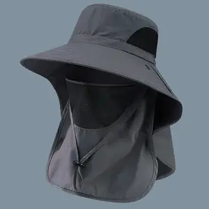 Summer Sun Hats UV Protection Outdoor Hunting Fishing Cap For Men Women Hiking Camping Visor Bucket Hat Neck Flap Fisherman Hat