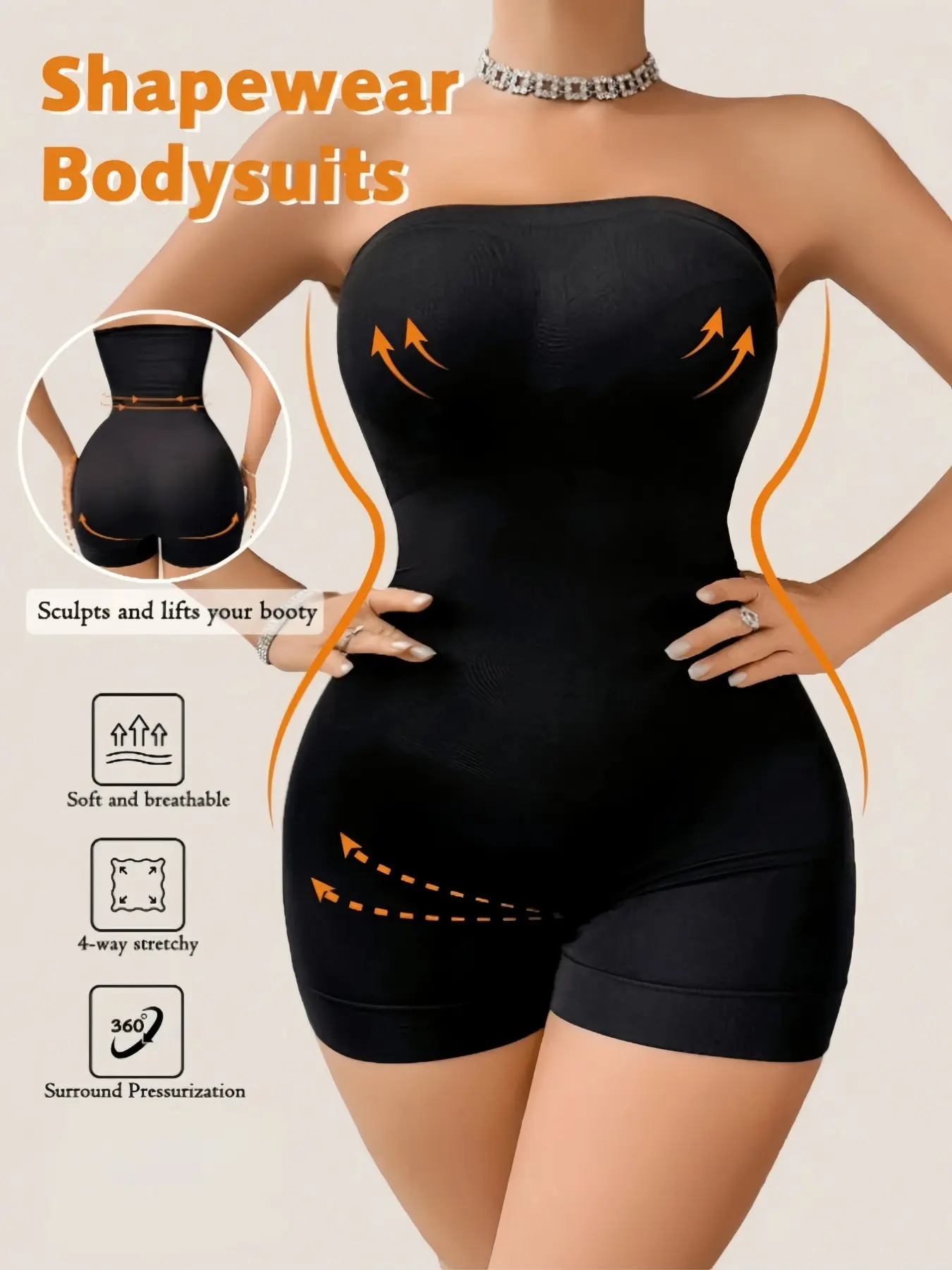 1 Count Women's Strapless Underwear Shapewear Bodysuit, Tummy Control & Butt Lifter High Compression Jumpsuit, Fajas, Soft Breathable Stretch Body Shaper, Body Sculpt, Compression Body Shaping, Perfect For Daily Wear, Wedding, Parties