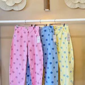Violetta Polka Dots Barrel Pant Wide Legs in Pastel Pink Yellow and Blue Sizes S/M M/L Made in Italy