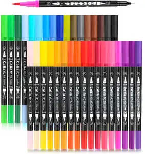 34 Double Tip Brush Pens Art Markers, Aesthetic Cute Preppy Stuff School Supplies, Artist Fine & Brush Pen Coloring Markers for  Adult Book Cards Drawing Craft Kit Teacher Office Supplies