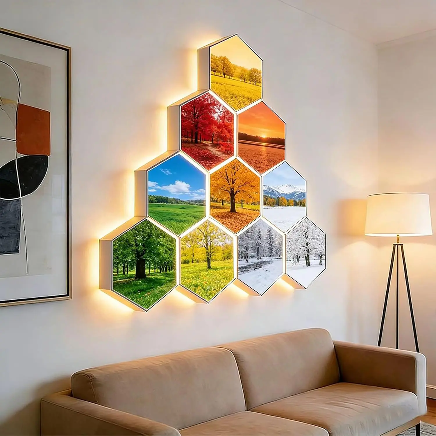 9-Piece Hexagon Shape Customizable LED Wall Lights - Touch-Sensitive DIY Modular Panels, USB-Powered LED Sign, Novelty Lighting, No-Holes Interior Ambient Decor for Living Room, Father's Day Christmas Gift Home Accessory