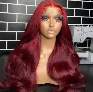 99j Burgundy Human Hair Lace Front Wigs HD Transparent Body Wave Wigs Pre Plucked 99j Burgundy Red Wine Glueless Human Hair Frontal Wigs Human Hair  for Women