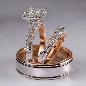 Women's 2-Tone Rose Gold Cubic Zirconia Band, Luxury European Split-Tone Sparkling CZ Ring for Engagement, Wedding