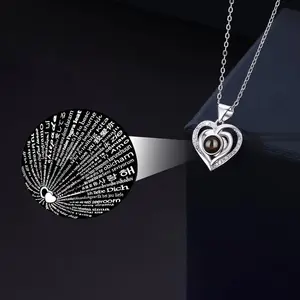 I Love You Necklace 100 Languages Projection Heart Pendant, Love Heart pendant, Gifts for Valentine's Day, Mom Wife Girlfriend Wedding Birthday