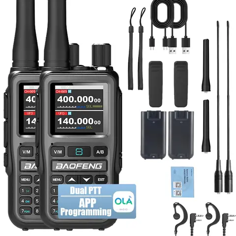 Baofeng UV-5R Mini Dual Band VHF/UHF Walkie Talkie Audio Device for Adults - 0-5W Wireless 2-Way Radio, 999CH, Bluetooth, 144-148MHz NOAA Weather, USB-C Fast Charge, 72h Standby Emergency Kit, 15km+ Range, App Sync (2-Pack) for Camping, Hunting