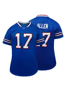 Women's Buffalo Football Jersey,Sporty Loose-Fit Breathable Stitched Rugby Jersey,Short Sleeve T-Shirt, American Football Style V-Neck Pullover for Outdoor Sports & Casual Wear, Sports Top