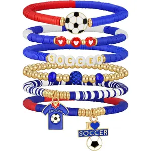 2026 World Soccer Cup Stretch Beaded Bracelets Soccer Gifts Football Charm Game Day Fan Bracelets Stackable Sports Jewelry for USA Mexico Canada Argentina Brazil Fans Gifts for Women Men
