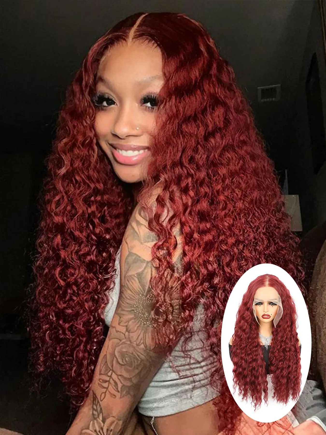26 Inch Burgundy Long Water Wave Lace Front Wigs for Women, Gorgeous Fluffy Wigs without Bangs, Synthetic Heat Resistant Lace Front Wigs for Party, Daily Use, Premium Synthetic Wigs