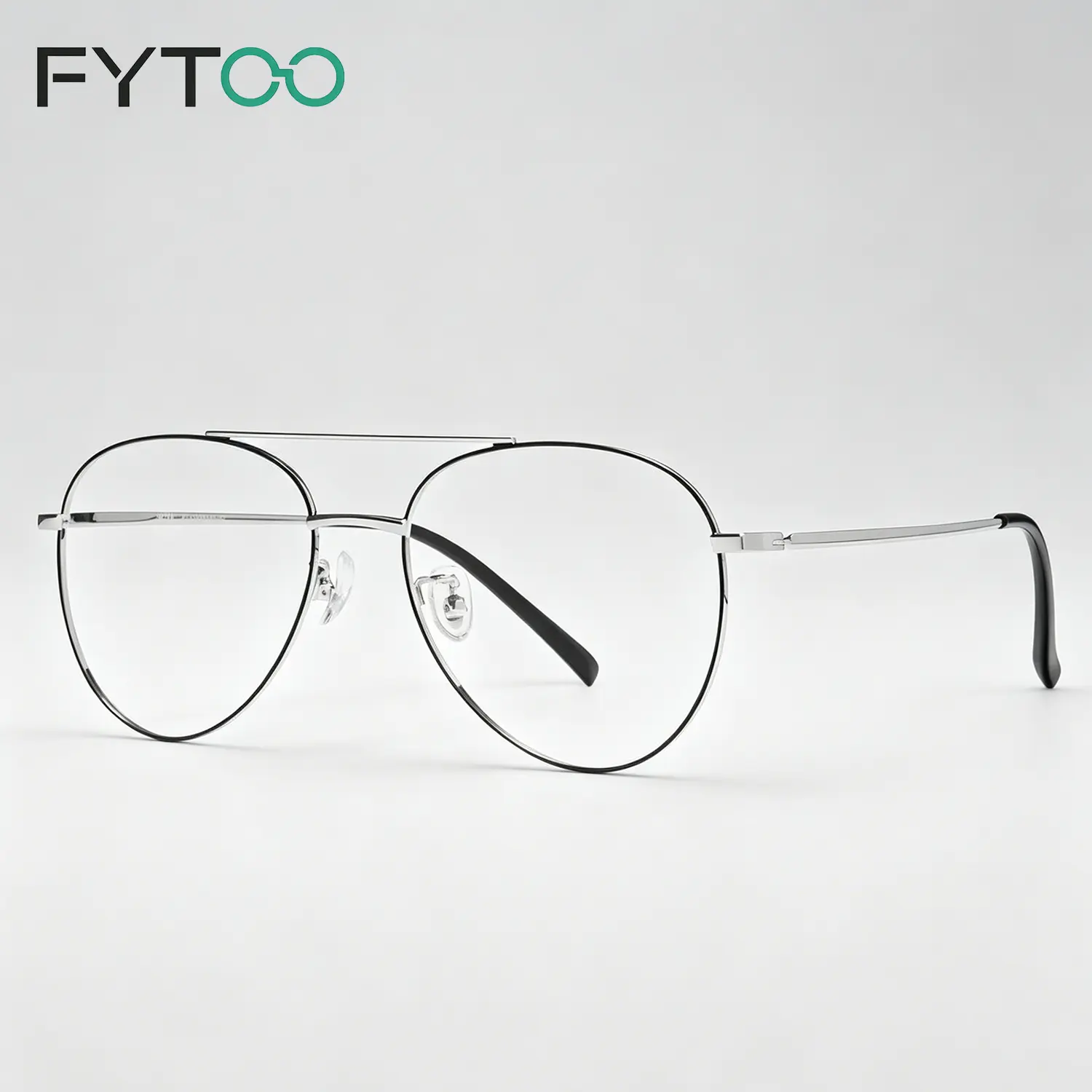 FYTOO Titanium Pilot Look Eyeglass Frames, Vintage Full Rim Design for Unisex with Double Bridge, Lightweight & Replaceable