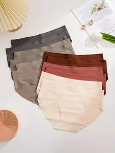 Women's Solid Color Panty, Seamless Knicker, Soft Comfy Breathable Underwear For Women Daily Wear