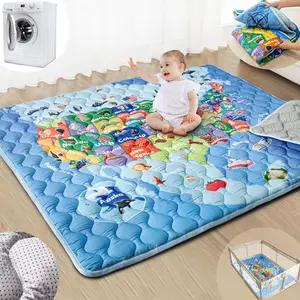 Baby Play Mats for Floor, 71"x59" Upgraded Thickness & Larger Super Soft Playmat for Babies and Toddlers, Foldable Washable, Upgrade Anti-Slip Crawling Mat for Playpen(Map)