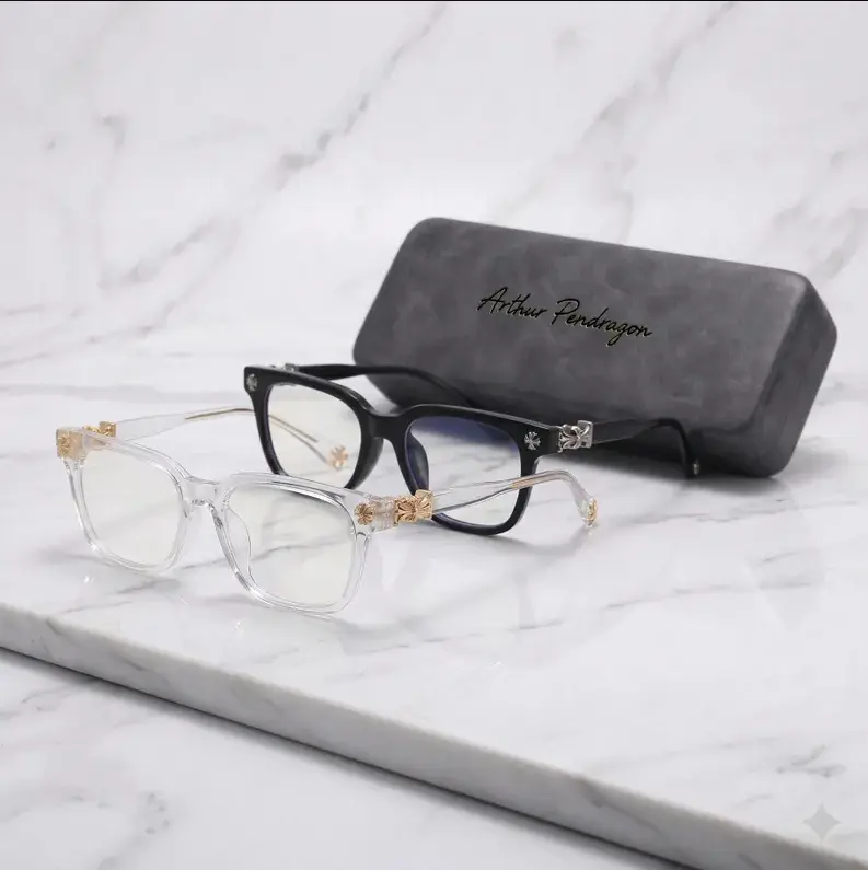 Luxury Square Eyeglass Frames | Clear or Black Optical Glasses | Gold or Silver Accent Frames | Unisex Fashion Eyewear | Statement Frames