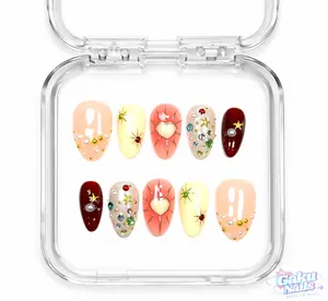 GakuNails CANDY COSMOS 10 PCS Short Almond Handmade Press On Pink Colorful  Builder Gel selectable size Reusable Nails