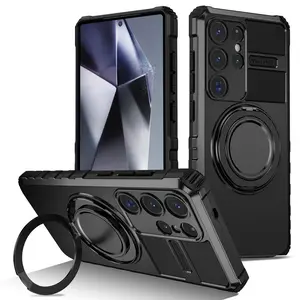 Shockproof Protective Case with 360° Rotatable Magnetic Bracket, 1 Count Phone Case with Ring for Samsung Galaxy S25 S24 S23 S22 S21 Ultra Note 20 Ultra Plus