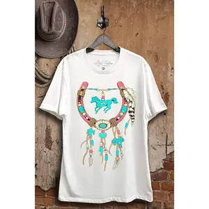 White Dreamcatcher Mustang Tee – Western Cowgirl Graphic T-Shirt