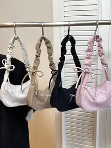Trendy Solid Color Cloud Shoulder Bag 2026 New Fashion Versatile Underarm Bag Bow Print Lightweight Crossbody Bag