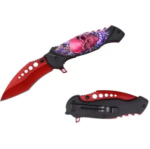 Red Skull Design Fantasy Knife Zombie Apocalypse Spring Assist Pocket Clip