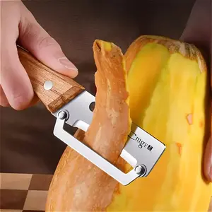 Multifunctional Stainless Steel Peeler with Wooden Handle, Sharp Blades, Easy Peel Fruits and Vegetables, Ergonomic Design, Durable Kitchen Tool