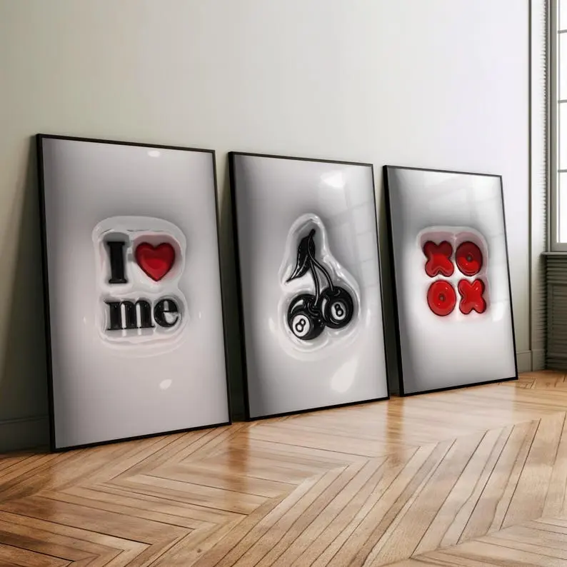 Set of 3 HypeBeast Decor, İ love me, Cool Wall Art, 3D Wall prints