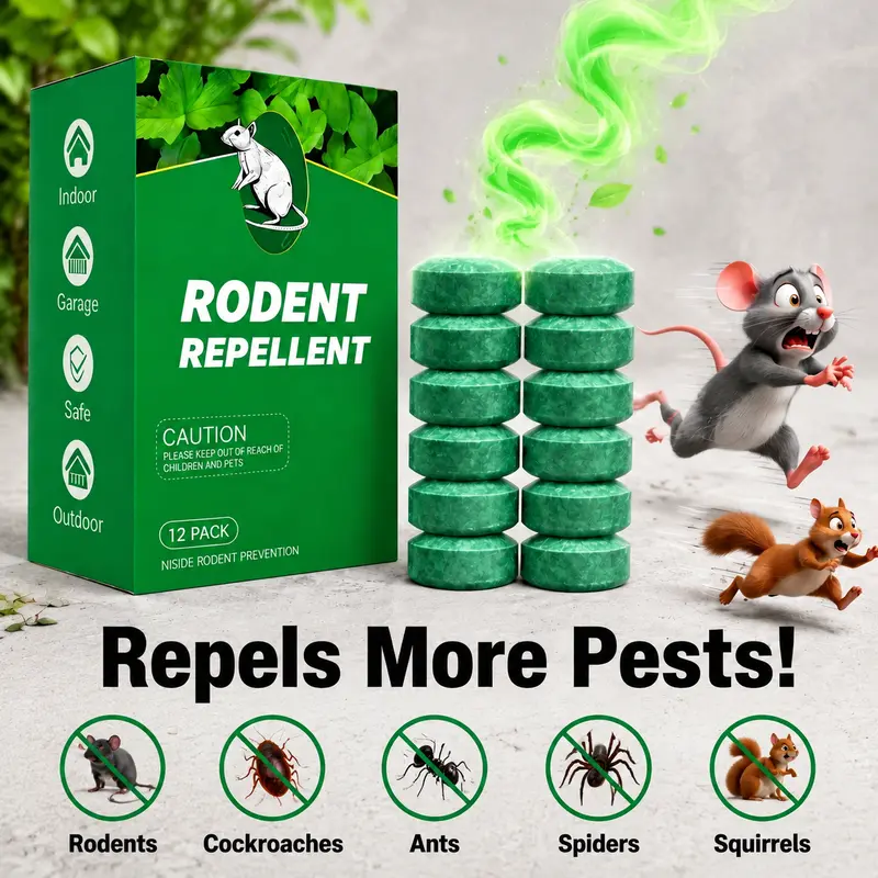 12-Pack Multifunctional Eco-Friendly Peppermint Oil Cockroach Killer Repellent, Natural Insect Deterrent, Pet-Friendly Deet-Free Alcohol-Free Indoor Home Solution, 1 Box/12Pcs, Repels Mice, Rats, Gerbils