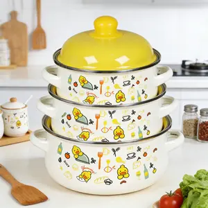 3-Piece Exquisite Enamel Multi-Functional Cookware Set, Including Enamel Pot, Soup Pot, Stew Pot and Tableware, Handmade, Suitable for Restaurants and Home Kitchens, Can Be Used as Home Decoration and Holiday Gifts.