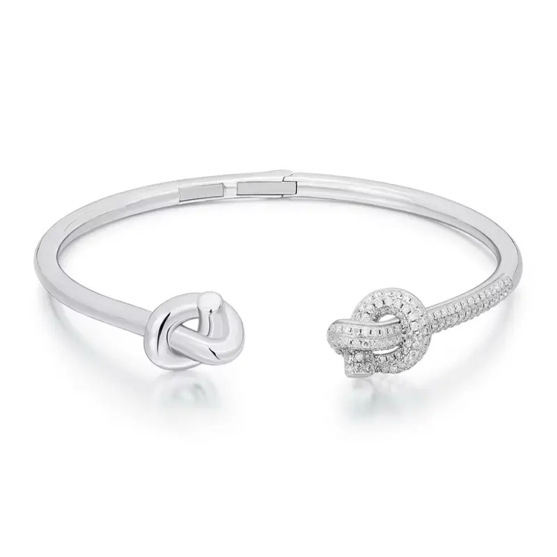 Back In Stock! Sterling .925 Moissanite Love Knot Bracelet Bangle with GRA Certificate