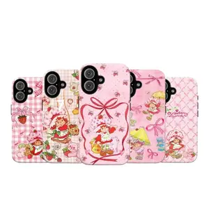 Strawberry Sweetheart Phone Case, Cute Pink - Suitable for iPhone 17/16/15/14/13/12/11 Pro Max/Plus and Samsung Galaxy S23FE/22/23/24/25. Adorable cartoon strawberry pattern, a perfect gift for girls.