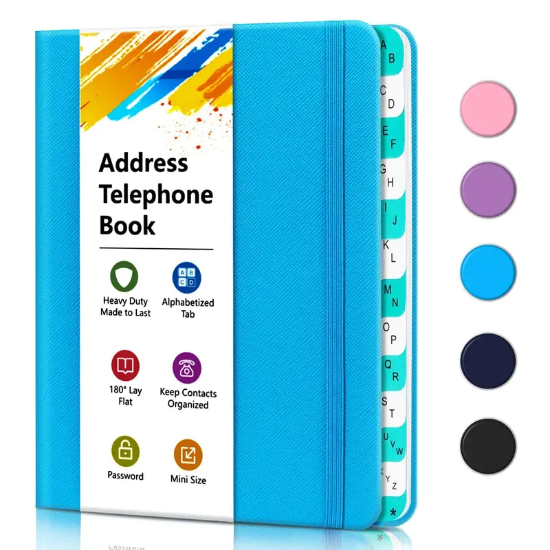 Address Book with Alphabetical Tabs, Hardcover Telephone Book, Hardback Cover Small Portable Address Book-Record Contacts, Internet Login Passwords