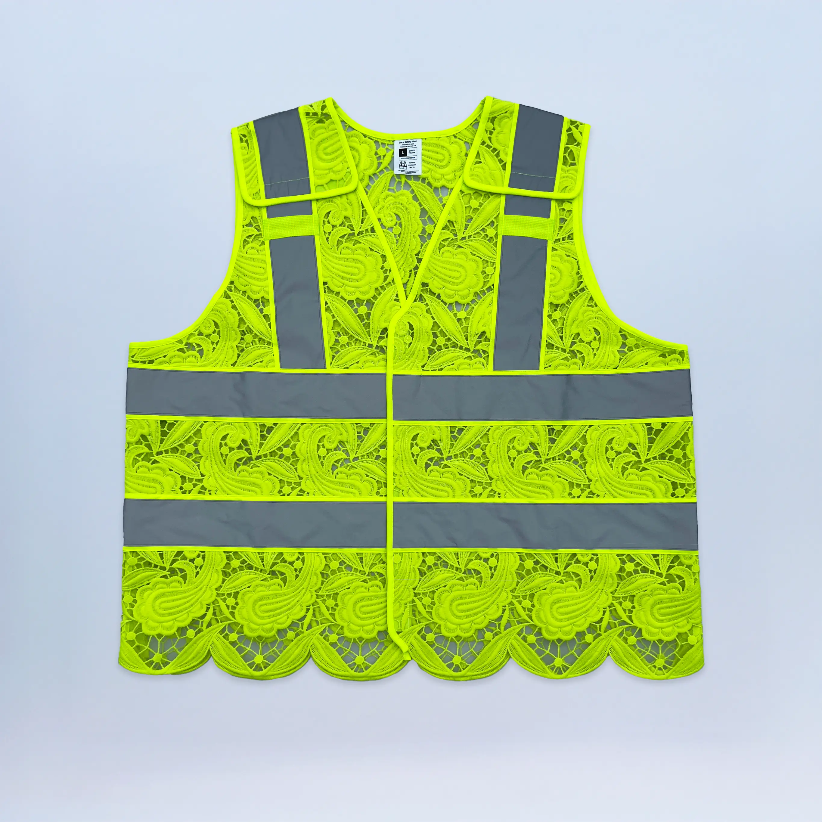 Lace Safety Vest (Breakaway) - Reflective High Visibility ANSI Class 2 - Stylish Mesh Workwear for Women & Men - in Neon Yellow, Pink, Orange and Black