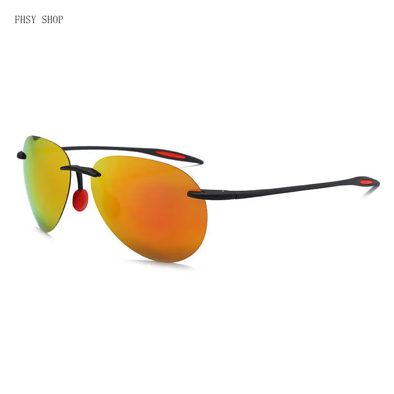 FHSY SHOP Rimless Men's Polarized Sports Sunglasses - UV400 Anti-Ultraviolet Protection, Lightweight Red Mirror Lenses, LED Light Blocking Stickers for Running, Cycling (400uv Polarized, Athletic Men's Sunglasses), 400Uv Polarized Men's Sunglasses