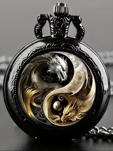 Men's Dragon Pattern Quartz Pocket Watch, Stylish Watch, Fashionable Pocket Watch for Party, Daily Clothing Decor, Trendy All-match & Exquisite Jewelry for Birthday Gift