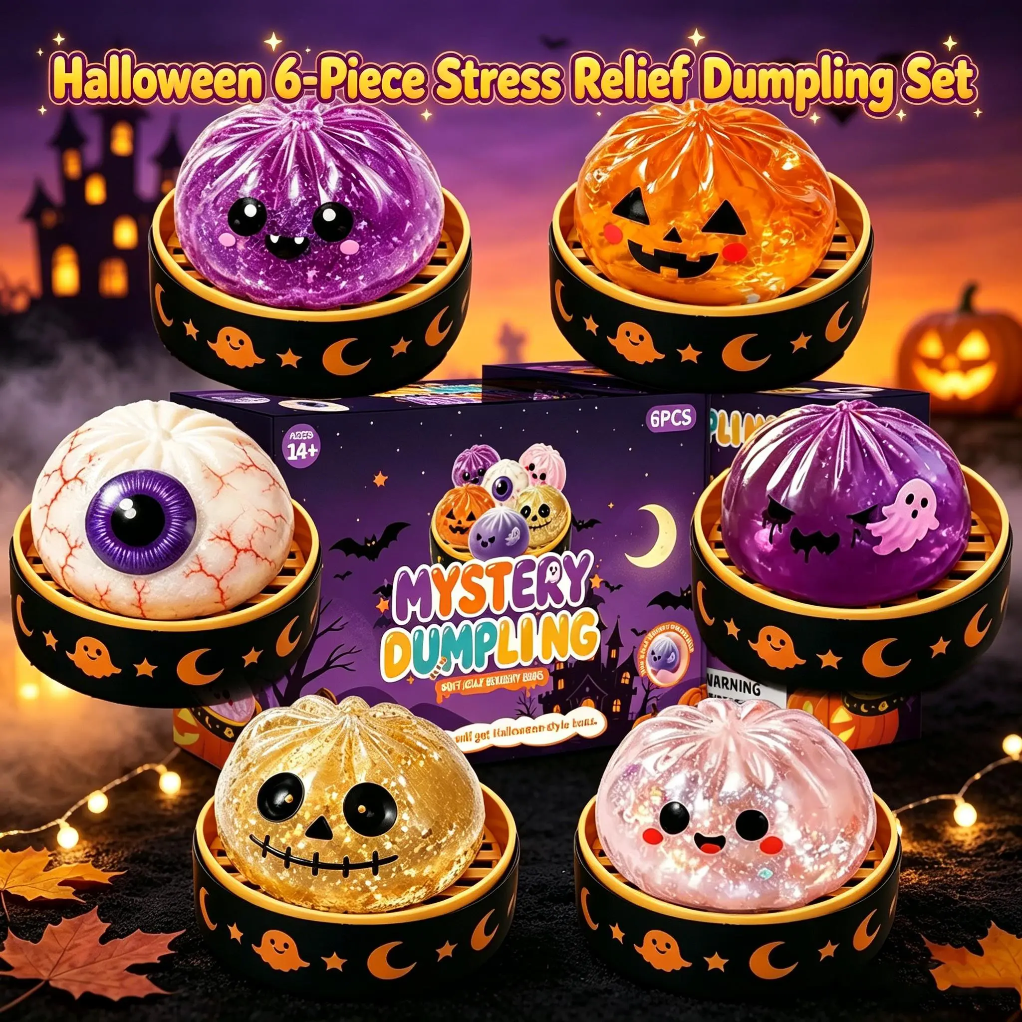Spooky Halloween Ghost Dumpling Glitter Squishy, Stress Relief Fidget Toy, Portable Hand Squeeze Toy, Random Style 1 Piece, Perfect for Party Favors Trick Treat Bags Holiday Gifts