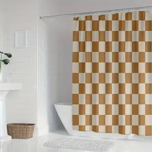 Geometric Pattern Shower Curtain, 1 Count Modern Waterproof Bathroom Curtain with 12pcs Hooks, Bathroom Accessories for Home Hotel Salon Dormitory Decor
